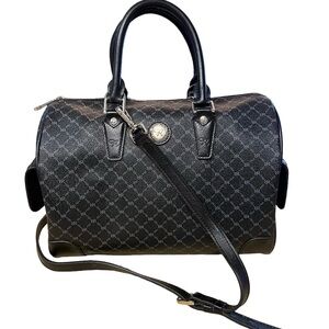 Rioni Signature Black Canvas/Leather Bowler Large Boston Bag Satchel EUC